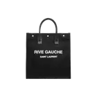 Saint Laurent Rive Gauche N/S Tote Bag in Cotton Canvas and Leather Black