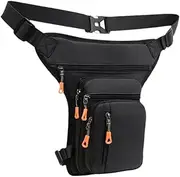 Ｓｉｍｈｏａ Mens Waist Bag Hip Pack Fanny Pack Motorcycle Drop Leg Bag Multi Pockets with Leg Strap Thigh Bag Crossbody Bag for Biking, Side Zipper Black
