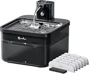 DownyPaws 2.5 L Drinking Fountain for Cats, Wireless Cat Fountain with Motion Sensor and Battery Operated, 4000 mAh, Quiet Water Pump, Stainless Steel Tray for Cats, Black with 6 Filters