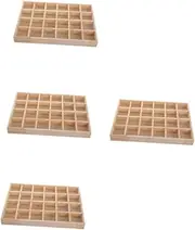 WRITWAA 4pcs 24 Wooden Jewelry Organizer Trays 24 Grids Display Case Earrings Bracelets Necklace Rings Storage