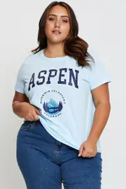 Blue Graphic T-shirt Aspen Crew Neck Short Sleeve