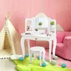 NNECW Kids Vanity Table and Chair Set with Mirror &amp Drawer for Girls-White