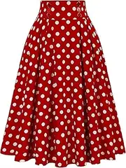 [bawilom] Polka Dots Skirt for Women Long Maxi Skirts Elastic High Waist Pleated Flowy Casual Beach Summer A Line Midi Dress