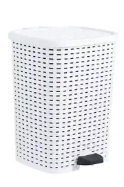 Superio Wicker Style Trash Can – 6.8 Gallon, White Step-on Waste Bin with Lid