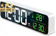 Digital Wall Clock 10.5" LED with Temp/Date 40 Music 2 Alarm Mirror Clock