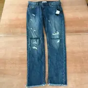 One X One Teaspoon Jeans Women 28 Blue Mid Rise Distressed Raw Hem Dark Wash