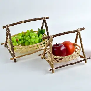 竹編水果盤三角桌面收納竹籃子竹架子小竹盤托盤零食糕點盤饅頭筐