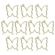 10Pcs Butterfly Shaped Alloy Open Back Bezel Pendants Resin Frame, Gold Tone