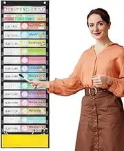 Daily Schedule Pocket Chart | Daily Schedule Pocket Chart 15+1 with Dry-Erase Pens | Kids Schedule Pocket Chart with 15 Dry-Eraser Cards, Schedule Pocket Chart for Classroom & Home Borato