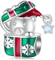 [DOYIS] Christmas Charm for Woman-925 Sterling Silver Christmas Bear Gift Box Charms for Pandora Bracelet-Women Jewelry Gifts