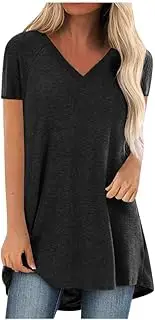[Generic] Womens Long Sleeve Tee Shirt Women Fashion Plus Size Print V Neck Short Sleeved Long T-Shirt Blouse Women Exercise Tops