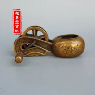 仿古古董古玩雜項 民國黃銅雕刻龍紋墨斗 老貨舊貨木工用品收藏