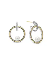 Lagos 18K Yellow Gold & Sterling Silver Luna Cultured Freshwater Pearl Interlocking Drop Hoop Earrings