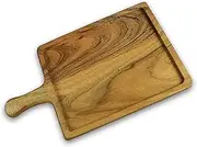 Acacia Wood Serving Board with Handle Cheese Charcuterie Board, Rustic Wooden Platter for Appetizers, Snacks & Kitchen Décor