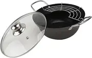 FONDOTIN 1Set Japanese Style Nonstick Deep Fryer Pot with Oil Drainer Rack Tempura Frying Pan Convenient Oil Pouring Design for Home Cooking for Fish Chicken