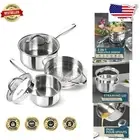 Durable Stainless Steel Cookware Set with Strainer Lids & Cool Grip Handles
