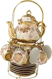Generic Porcelain Tea Set, Glazed European Coffee Pot, Ceramic Cups and Saucers Set for Wedding, Teapots for Cafes, Bars, Home,