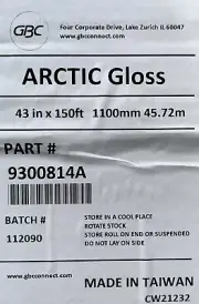 9300814A GBC Arctic Gloss Film 43 in x 150ft 1100mm 45.72m