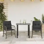 Generic 3 Piece Bistro Set with Cushions Grey Poly Rattan,3212131