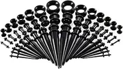 [MansWill] 50Pcs 14G-00G Ear Stretching Kit, Acrylic Tapers/Plugs/Silicone Tunnels Ear Gauges Expander Set, Body Piercing Jewelry Earrings for Women Men Girls Boys - Black