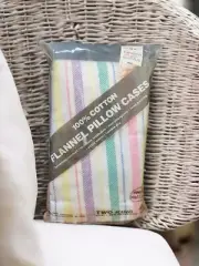 Vintage 2 Pillowcases King Flannel 100% Cotton Multicolor Stripe Hong Kong New