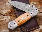 Handmade Damascus Steel Pocket Knife, Hand Forged Damascus Knife Gift For Him