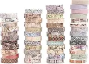 YUBBAEX Vintage Washi Tape Pack 50 Rolls Retro Printed Masking Tape Antique Patterns Decorative for Arts, DIY Crafts, Journal Supplies, Planners, Scrapbook, Card/Gift Wrapping