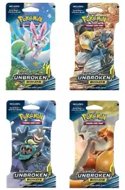 Art Set of 4 Blister Sealed Booster Packs: Pokemon SM unbroken Bonds Cards ENG