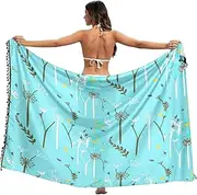 [RPLIFE] Daisy White Dandelion Blue Sarong Wraps for Women Fringe Sarong Beach Coverups Women, Large, Daisy White Dandelion Blue, Large