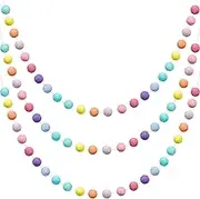 WILLBOND 3 Pieces Wool Felt Rainbow Ball Garland Colorful Pom Pom 6.5 ft Long 24 Ball Garland for Easter Mardi Gras Classroom Halloween Thanksgiving Xmas (Rainbow Colors)