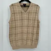 Brooks Brothers Sweater Vest Mens XL Linen Blend Argyle Tan Dad Golf V Neck NWT