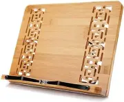 XL Bamboo Book Stand W/ Adjustable Height, Foldable Tray & Page Clip, Sturdy Coo