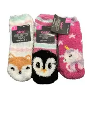3 Pairs Girls Cozy Critter Socks Size 7-3 Fox, Penguin, Unicorn Slipper Socks