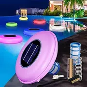Solar Pool Ionizer & LED RGB Floating Light, Floating Pool Cleaner for Above Ground Pool, 7 Color Auto Switching, Copper Pool Ionizer Up to 35,000 Gallons
