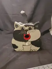 Handmade, Hand Painted Cat Shaped Birdhouse Black & White Hanging 8.75" Calico