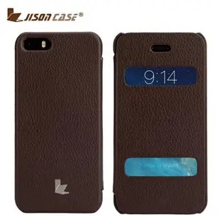 JisonCase iPhone SE / 5 / 5S 專用 手工超纖左翻吸盤 雙視窗保護套【出清】【APP下單最高22%點數回饋】