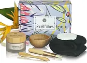 Swell Vibes Gifts for Women- Australian Pink Clay Face Mask Powder 6 PCE Gift Set, Includes Bamboo Bowl, Brush, Spoon, Spa Headband, Natural Cellulose Sponge. Vegan and Cruelty Free. Made in AUS