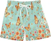 [RPLIFE] Swimming Clothes for Boys, Anti-Chafe Swim Trunks Boys 2 T, Butterflies Flowers Blue