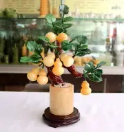 Calabash Jade Plant Tree Bonsai Stone Gemstone Leaves Cucurbit Feng Shui Decor