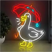 Hanging Art Neon Signs Cute Umbrella Duck LED Neon Lighted Acrylic Sign USB Dimmer Switch For Home Kids' Bedroom Wall Art Decor 30cmx40cm