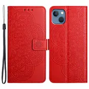 For iPhone 15 Plus Case Imprint Flower Pattern Leather Mobile Phone Cover