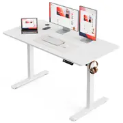 ApexSpace Electric Standing Desk Height Adjustable Sit Stand Desk with Hooks for Home Office Metal Frame Stand up Desk with Powerful Motor Spliced Board 120×60CM (White)