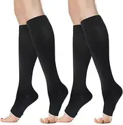 Viiotu Open Toe Compression Socks for Men & Women - 2 Pairs 15-20 mmHg Knee High Flight & Travel Socks for Circulation Support