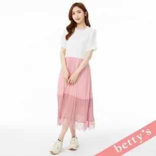 【betty’s 貝蒂思】蕾絲雪紡撞色鬆緊腰百褶洋裝(白色)