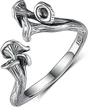 [TYSO] Chanterelle Mushroom Rings For Women Sterling Silver Vintage Cute Adjustable Open Wrap Ring Jewelry