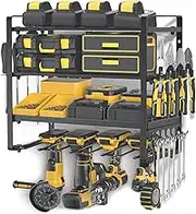 Mfancy 4-Tier Power Tool Organizer with Side Hooks, Wall Mount Drill Holder - Perfect for 4 Drills, 42x20x35cm, Space-Saving Design for Garage and Workshop,Utility Storage Rack,Cordless Drill