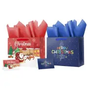 13" Christmas Gift Bag with Tissue Paper Xmas Wrapping New Year's Holiday Pre...