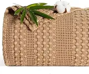 PHF Stone-Washed Cooling Waffle Blanket - Queen Size, Lightweight Breathable Summer Blanket, 60% Rayon from Bamboo & 40% Cotton, Luxuriously Soft for Bed & Couch, 90"x90", Camel