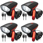 4 Sets Bright LED Bike Light Set USB Rechargeable Bicycle Front Headlight Bac...