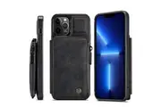 For Apple iPhone 13 Pro CaseMe Back Zipper Wallet Case W/ 3 Card Slots, RFID Blocking, 1 Money Pocket, Credit Card Holder Leather Cover (Black)